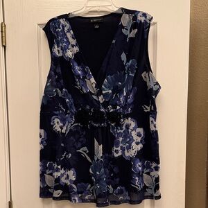 INC International Concepts Navy Floral Blouse, Size 3X